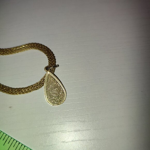 Golden Necklace with White Teardrop Pendant Vintage Jewelry Base of the Neck - Picture 4 of 8